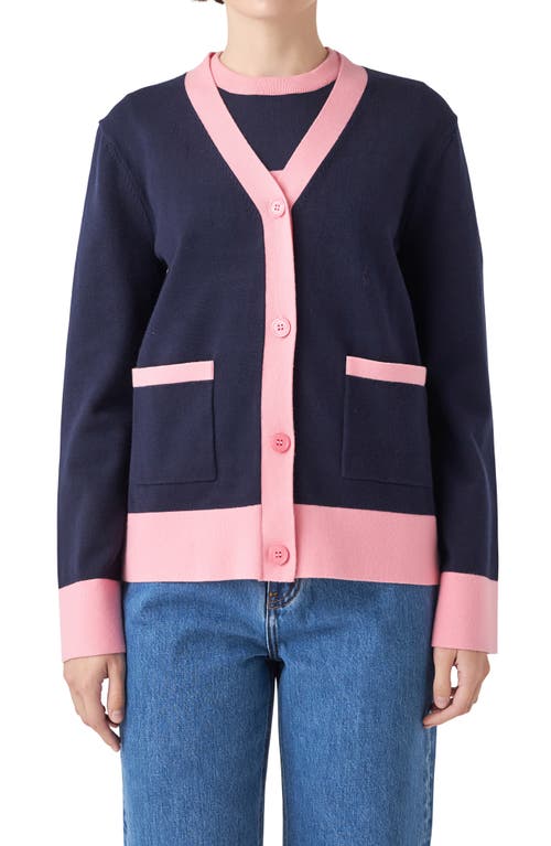 English Factory Contrast Cardigan In Blue/pink