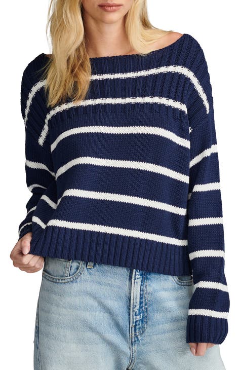 Lucky Brand Women's Long Sleeve Cold Shoulder Stripe Pullover Sweater