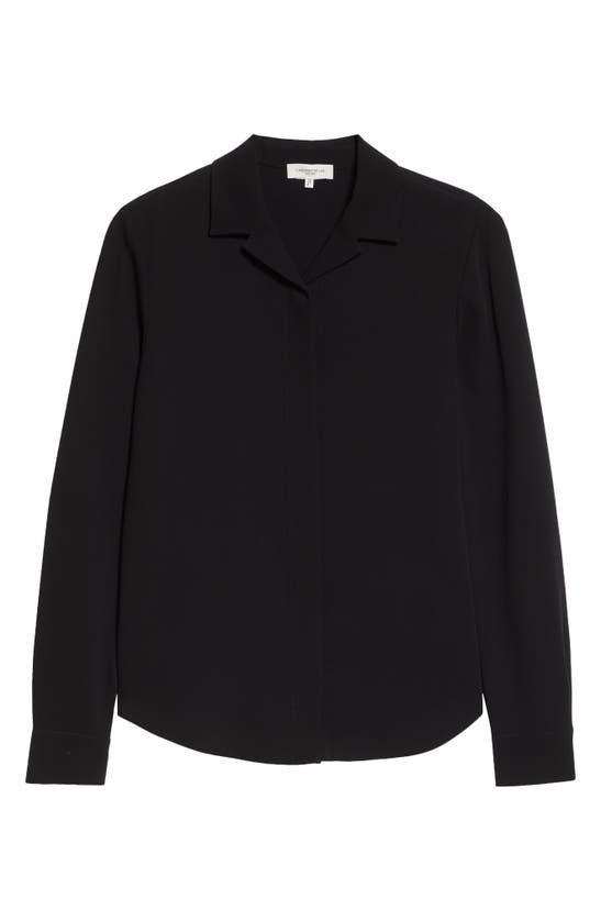 Lafayette 148 Slim Fit Notch Collar Crepe Button-up Shirt In Black