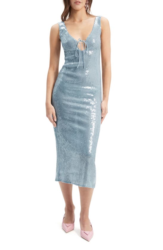 Shop Bardot Isha Sequin Keyhole Cocktail Midi Dress In Light Blue