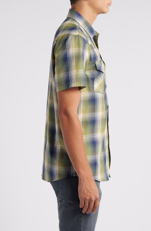 Shop Pendleton Frontier Plaid Short Sleeve Snap-up Western Shirt In Green/navy Plaid