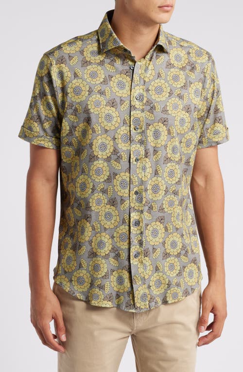 EMANUEL BERG EMANUEL BERG 4FLEX MODERN FIT FLORAL SHORT SLEEVE KNIT BUTTON-UP SHIRT 