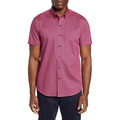 Cutter & Buck Strive Classic Fit Stripe Short Sleeve Button-Down Sport Shirt, Red