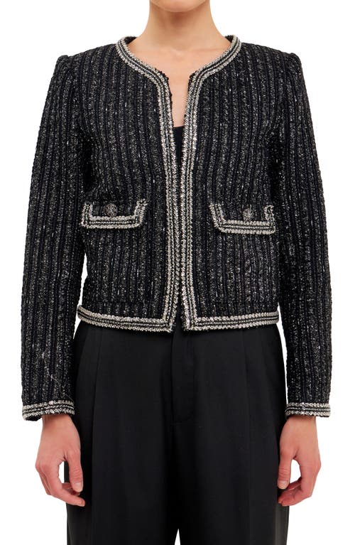 Shop Endless Rose Premium Sequin Tweed Jacket In Black