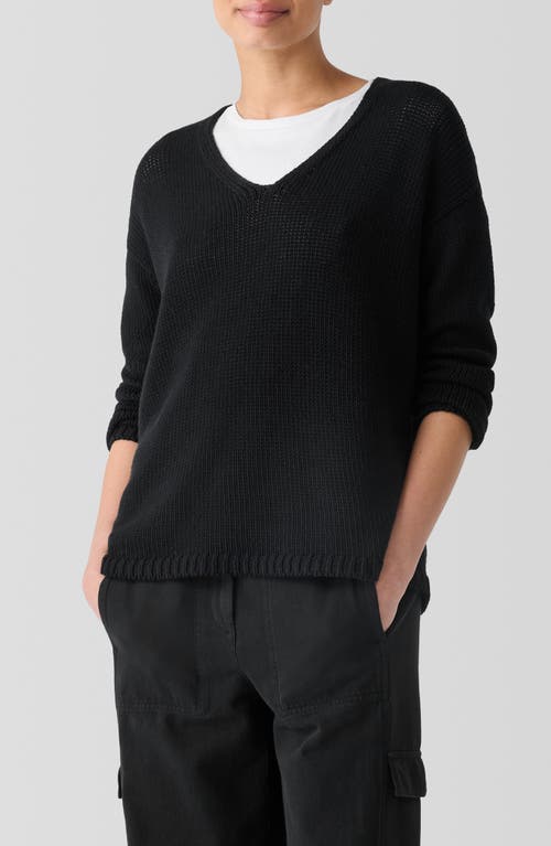 Shop Eileen Fisher V-neck Organic Cotton Pullover Sweater In Black