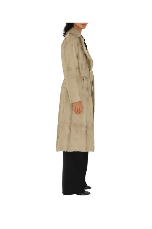 Burberry Belted Goat Shearling Trench Coat In Field