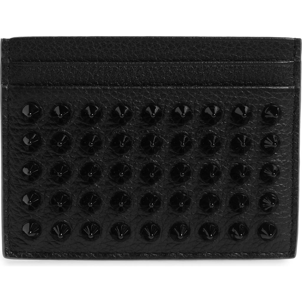 Christian Louboutin Kios Spikes Calfskin Leather Card Case In Black/black