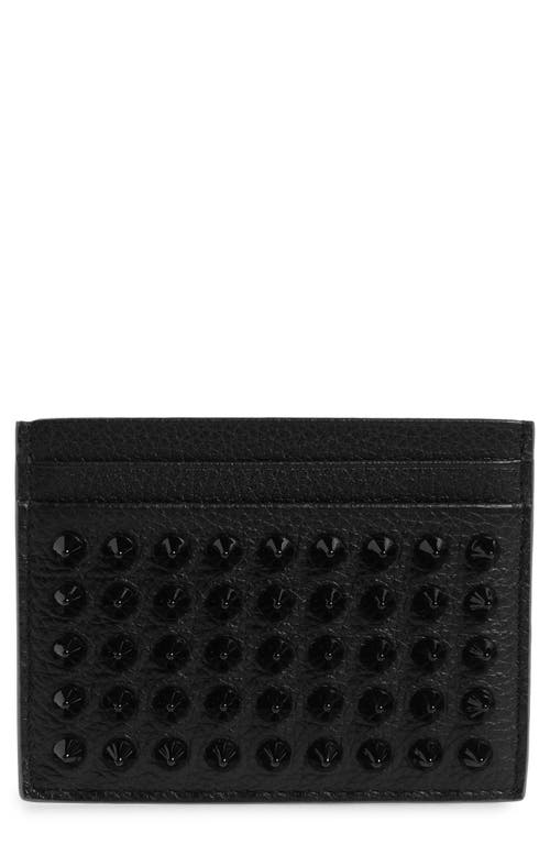 Christian Louboutin Kios Spikes Calfskin Leather Card Case in Black/Black at Nordstrom