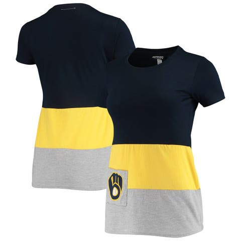 Women's Nike Gold/Navy Milwaukee Brewers Next Up Tri-Blend Raglan 3/4-Sleeve T-Shirt Size: Extra Small