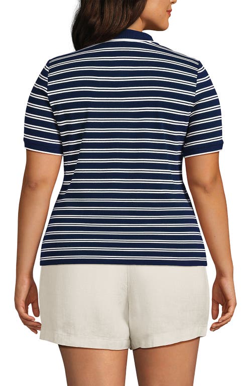 Shop Lands' End Plus Size Short Sleeve Polished Rib Polo In Deep Sea Navy Dual Stripe