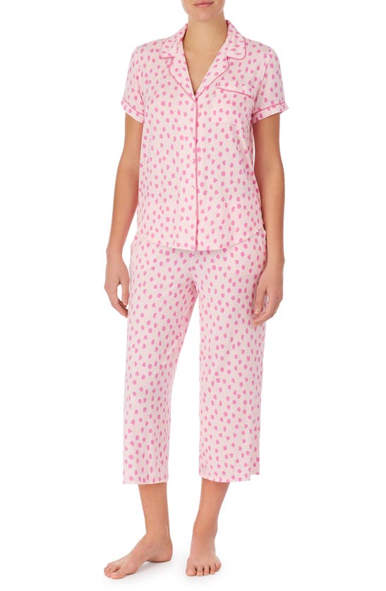 Kate Spade Cropped Short-sleeve Pajama Set In Flamingo Dot | ModeSens