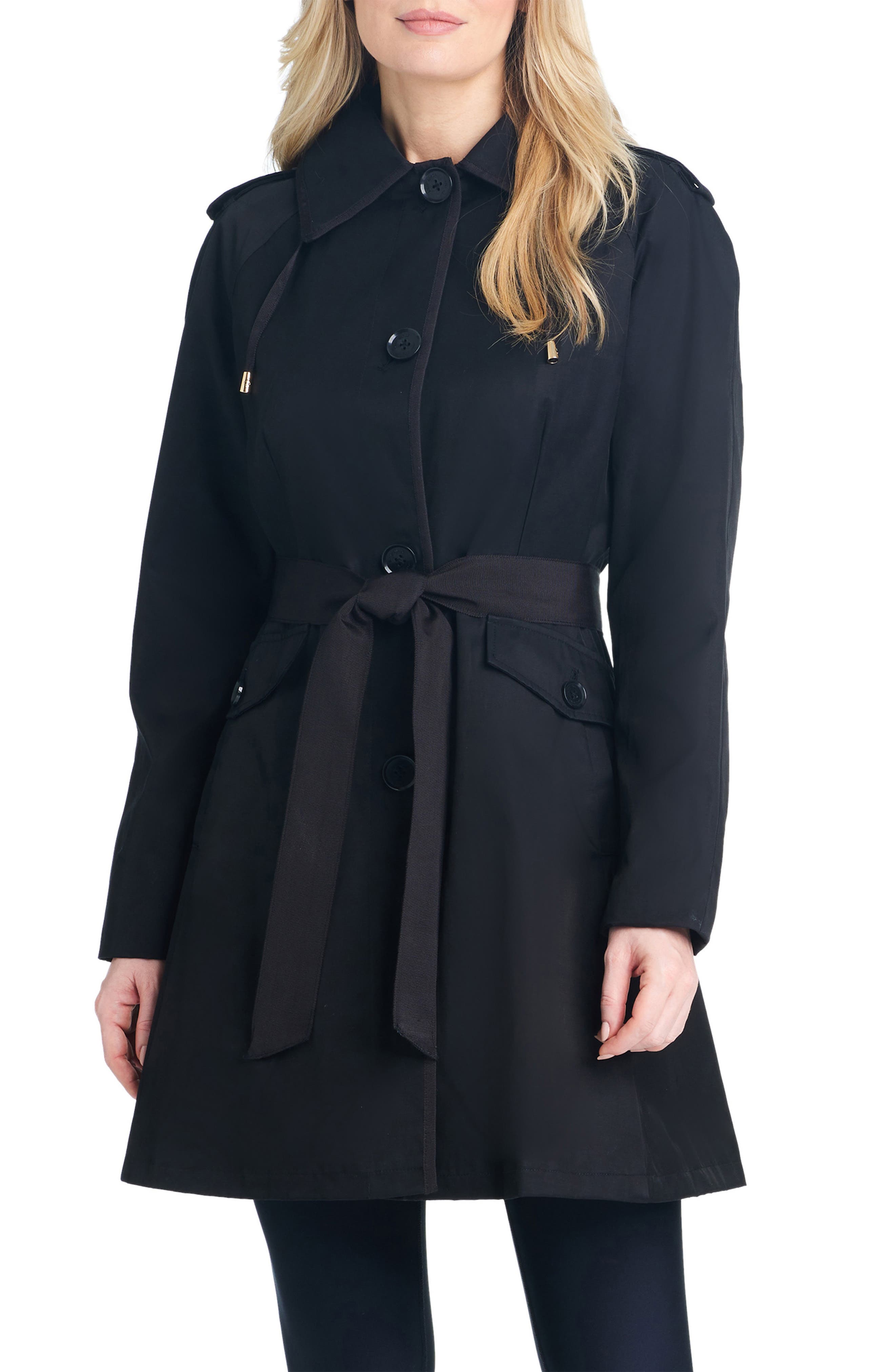 kate spade new york fit & flare trench coat with removable hood in Black |  Smart Closet