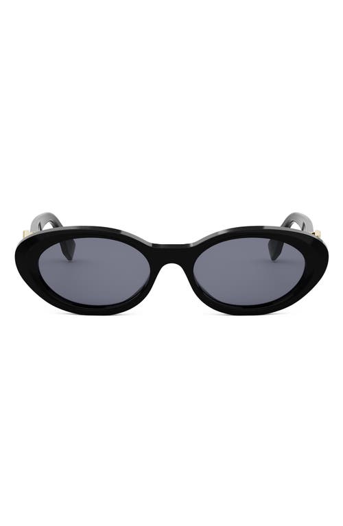 'Fendi Diamonds 53mm Oval Sunglasses in Shiny Black /Smoke 