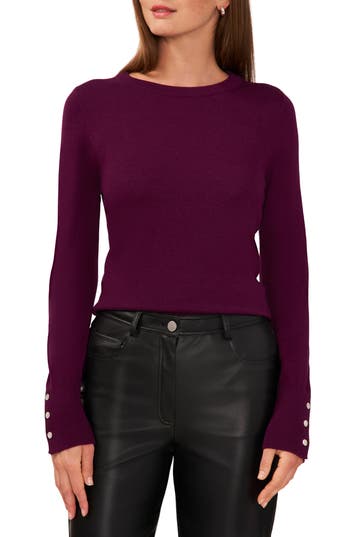 Halogen ® Button Cuff Cotton Blend Sweater In Deep Ruby
