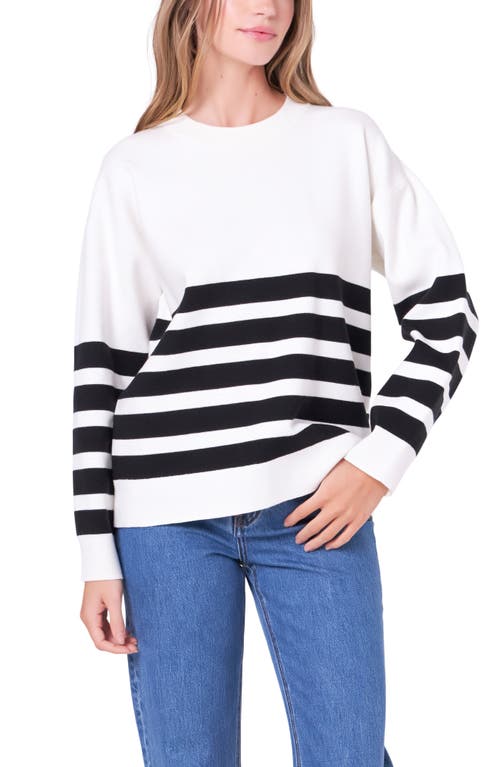 English Factory Stripe Crewneck Sweater In Ivory/black