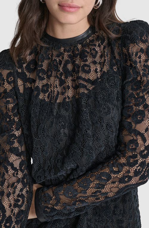 Shop Dkny Floral Mesh Lace Long Sleeve Top In Black