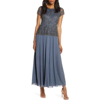 Pisarro Nights Beaded Mock Two-Piece Gown, Grey