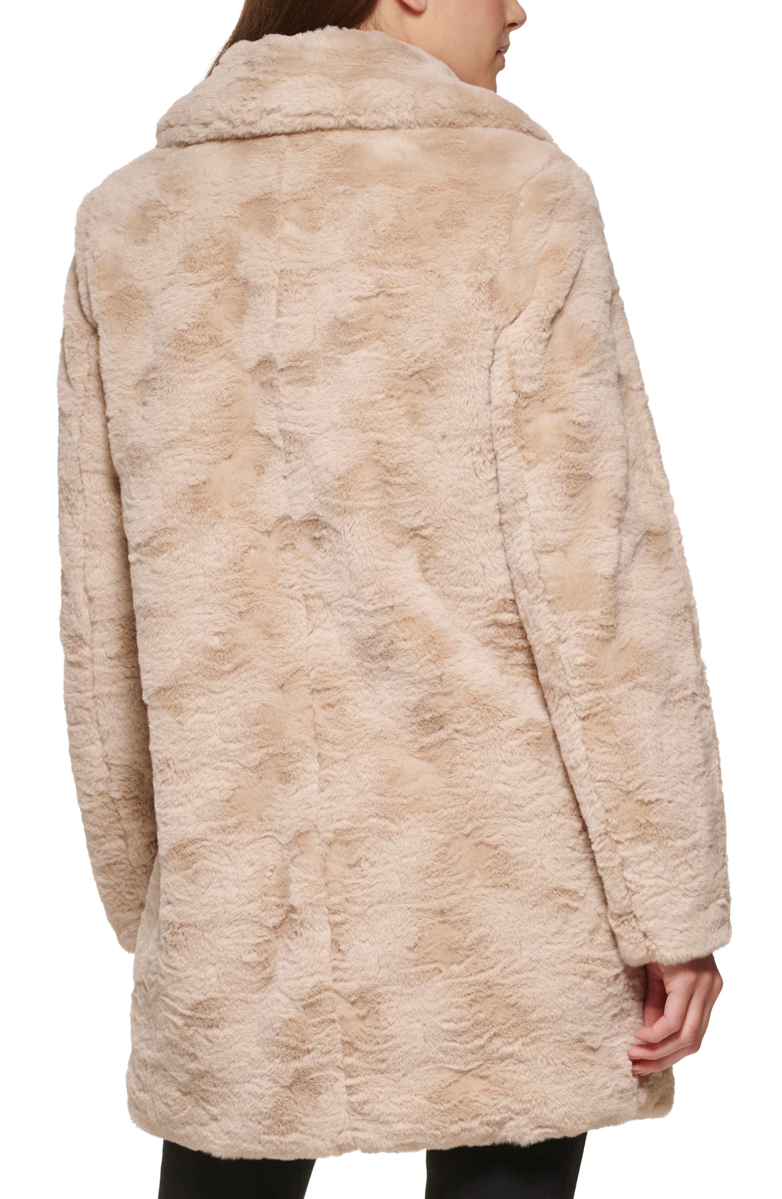 Notch Collar Faux Fur Coat 