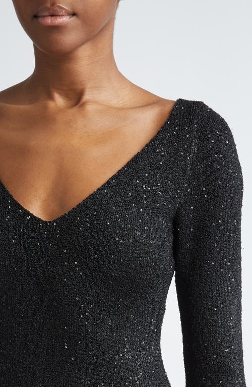 Shop Lela Rose Sequin V-neck Long Sleeve Sweater Dress In Black