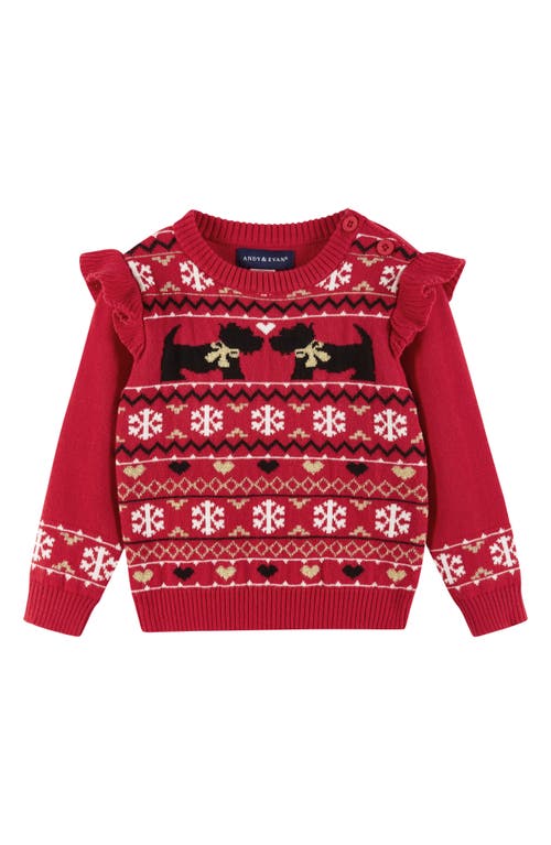 Andy & Evan Red Dog Fair Isle Sweater & Leggings Set In Red Fair Isle