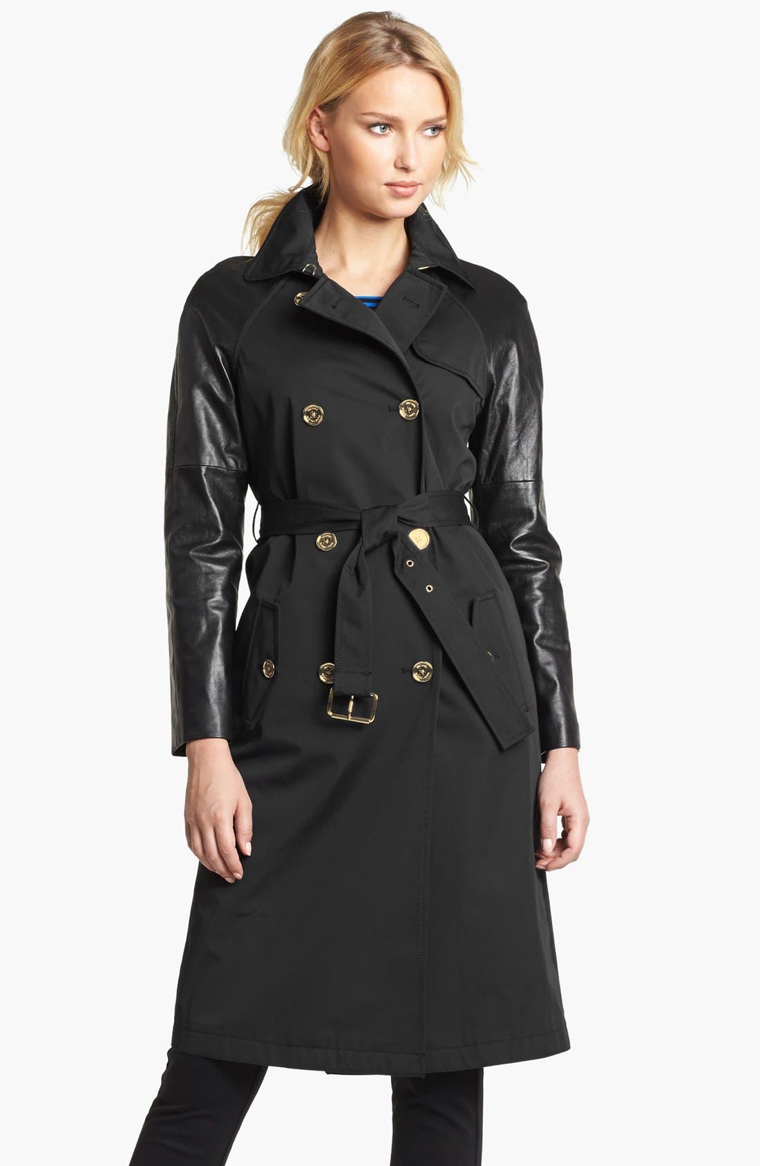 michael kors leather trench coat womens