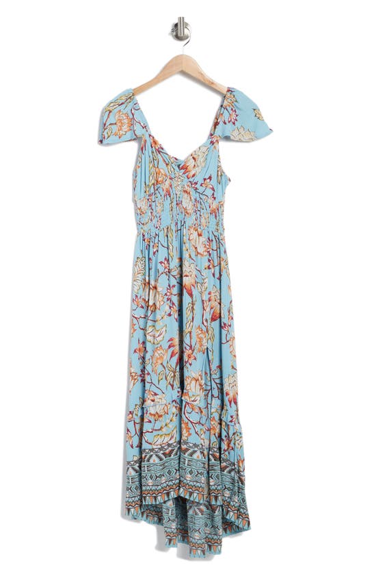 Angie Flutter Sleeve Lace Up Maxi Dress In Satin Sky