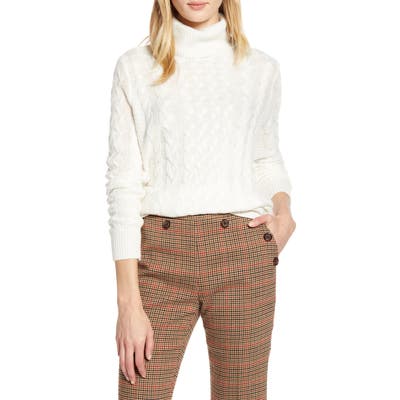 Halogen X Atlantic-Pacific Cable Knit Turtleneck Sweater, Ivory (Nordstrom Exclusive)