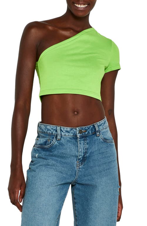 Noisy may One-Shoulder Crop Top in Grass Green