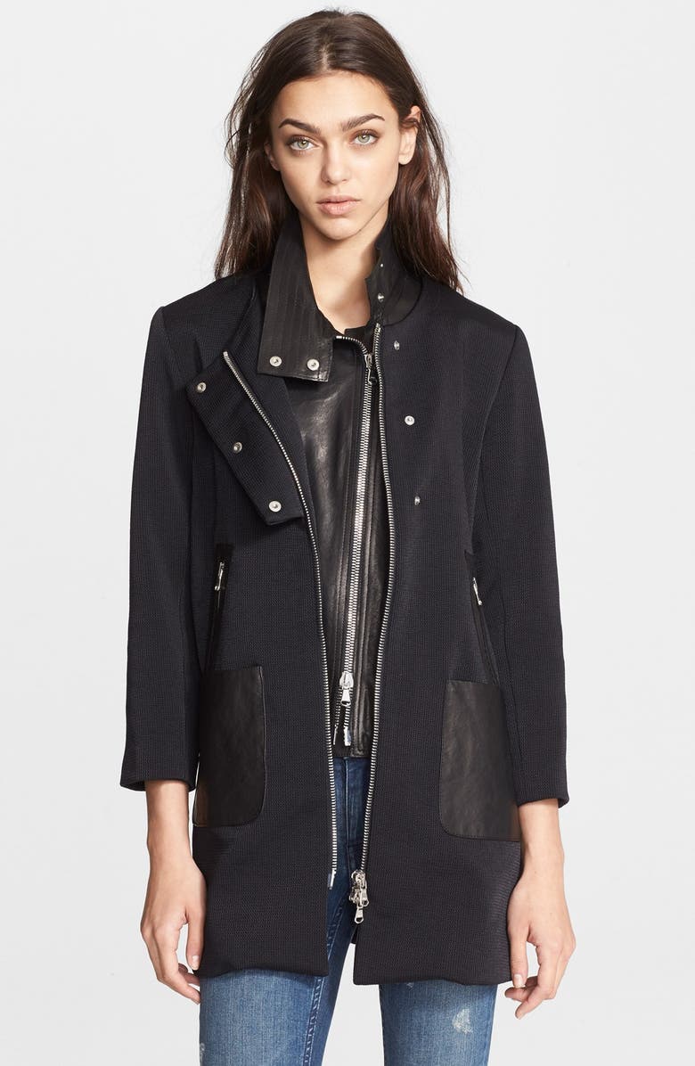 Veronica Beard Mod Coat with Removable Leather Moto Dickey | Nordstrom