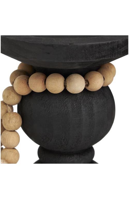 Willow Row Set Of 3 Wood Pillar Candle Holders In Black
