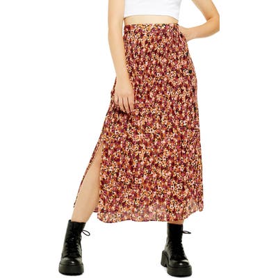 Topshop Floral Pleated Midi Skirt, US (fits like 10-12) - Red