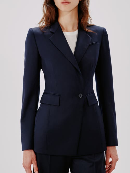 Another Tomorrow Double-breasted Merino Wool Blazer In Navy