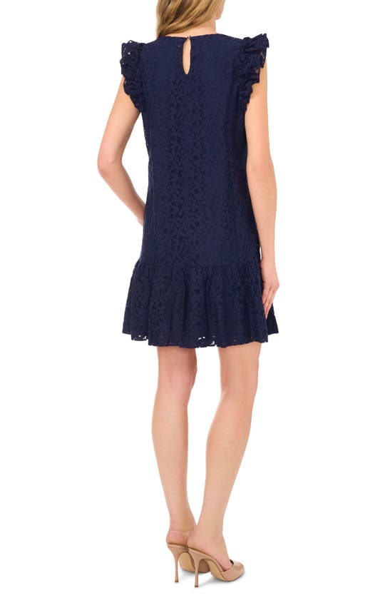Shop Cece Floral Ruffle Sleeve A-line Dress In Classic Navy