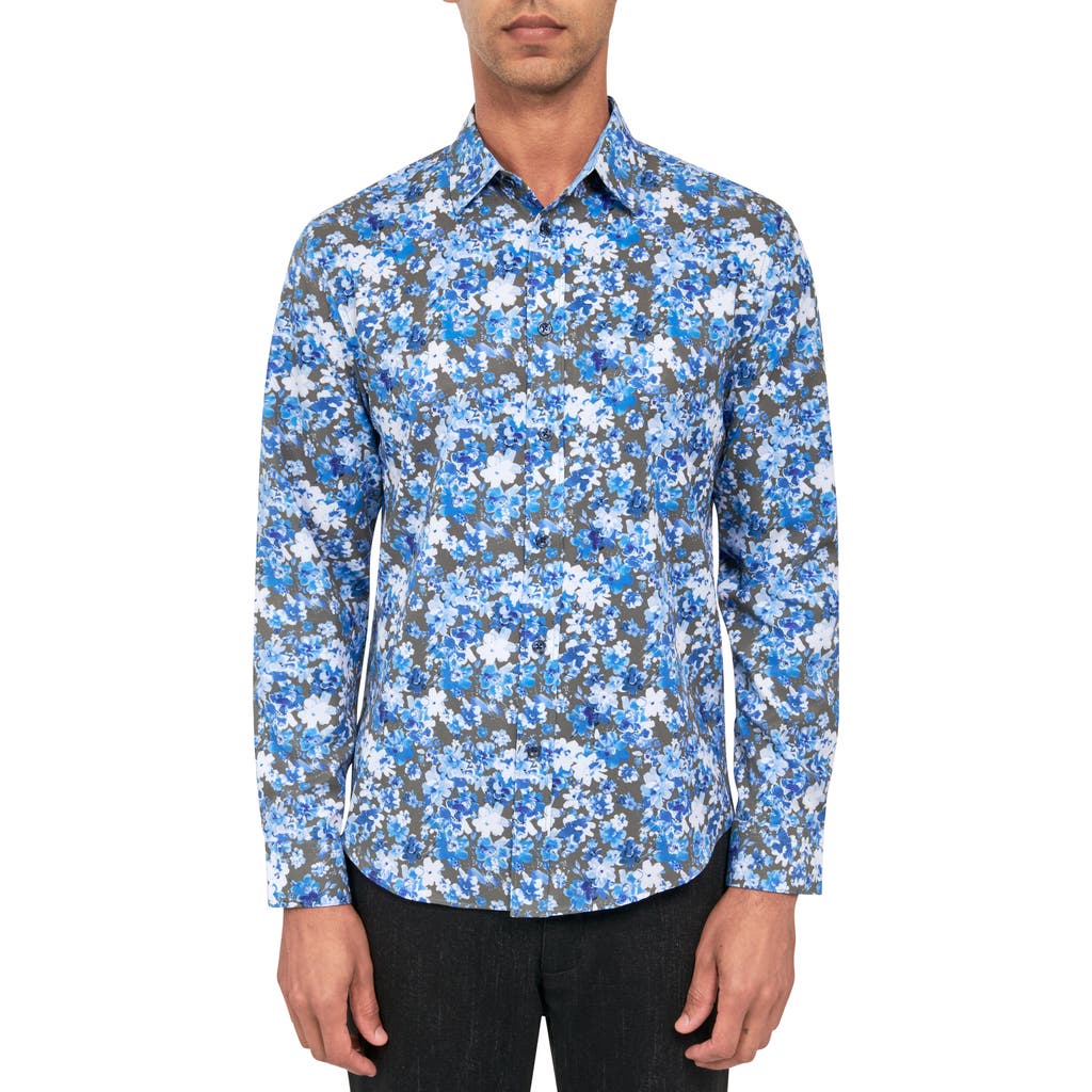 Brooklyn Brigade Floral Recycled 4-way Stretch Performance Long Sleeve Shirt In Blue