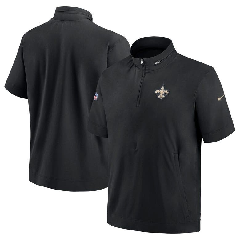 Shop Nike Black New Orleans Saints Sideline Coach Short Sleeve Hoodie Quarter-zip Jacket