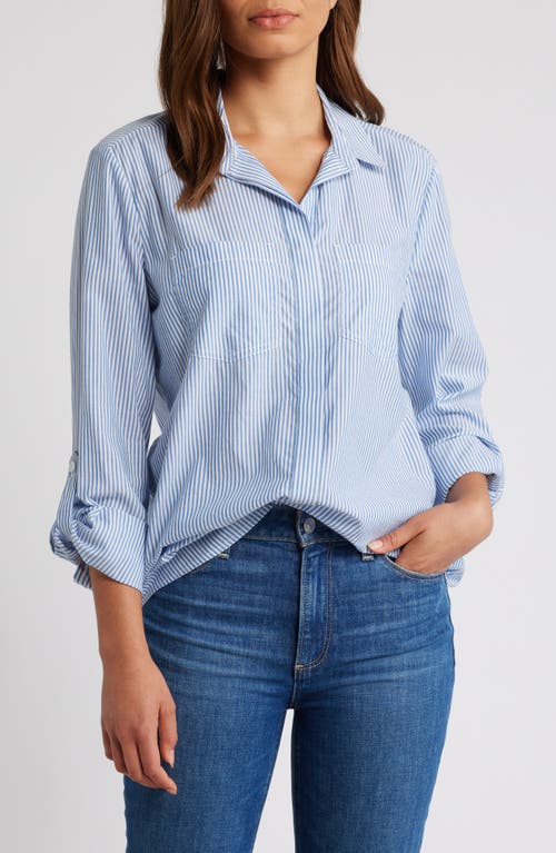 beachlunchlounge Stripe Cotton & Modal Button-Up Shirt in Liberty Blue 