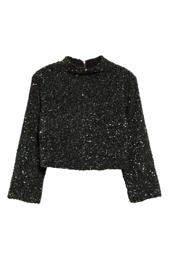 Twp Moonage Dream Sequin Mock Neck Silk Crop Top In Hunter Green