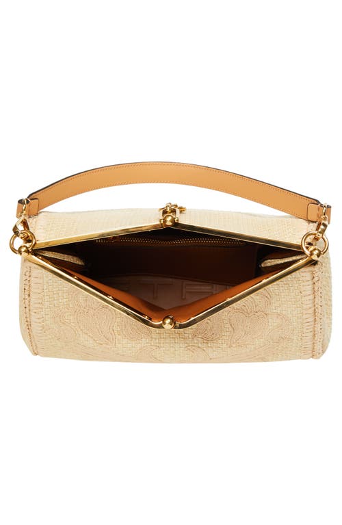 Etro Small Vela Embroidered Raffia Bag In Camel