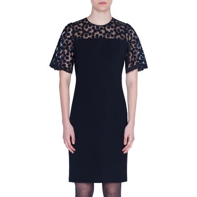Akris Punto Embroidered Dot Wool Sheath Dress, Black