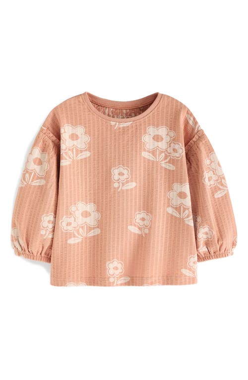 Next Kids' Floral Balloon Sleeve Cotton Knit Top In Pink