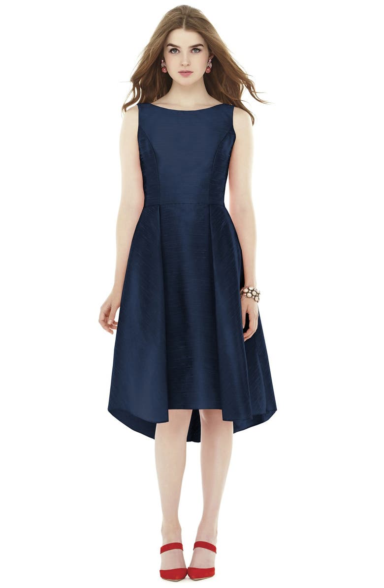 Alfred Sung Bow Back Dupioni Fit & Flare Midi Dress