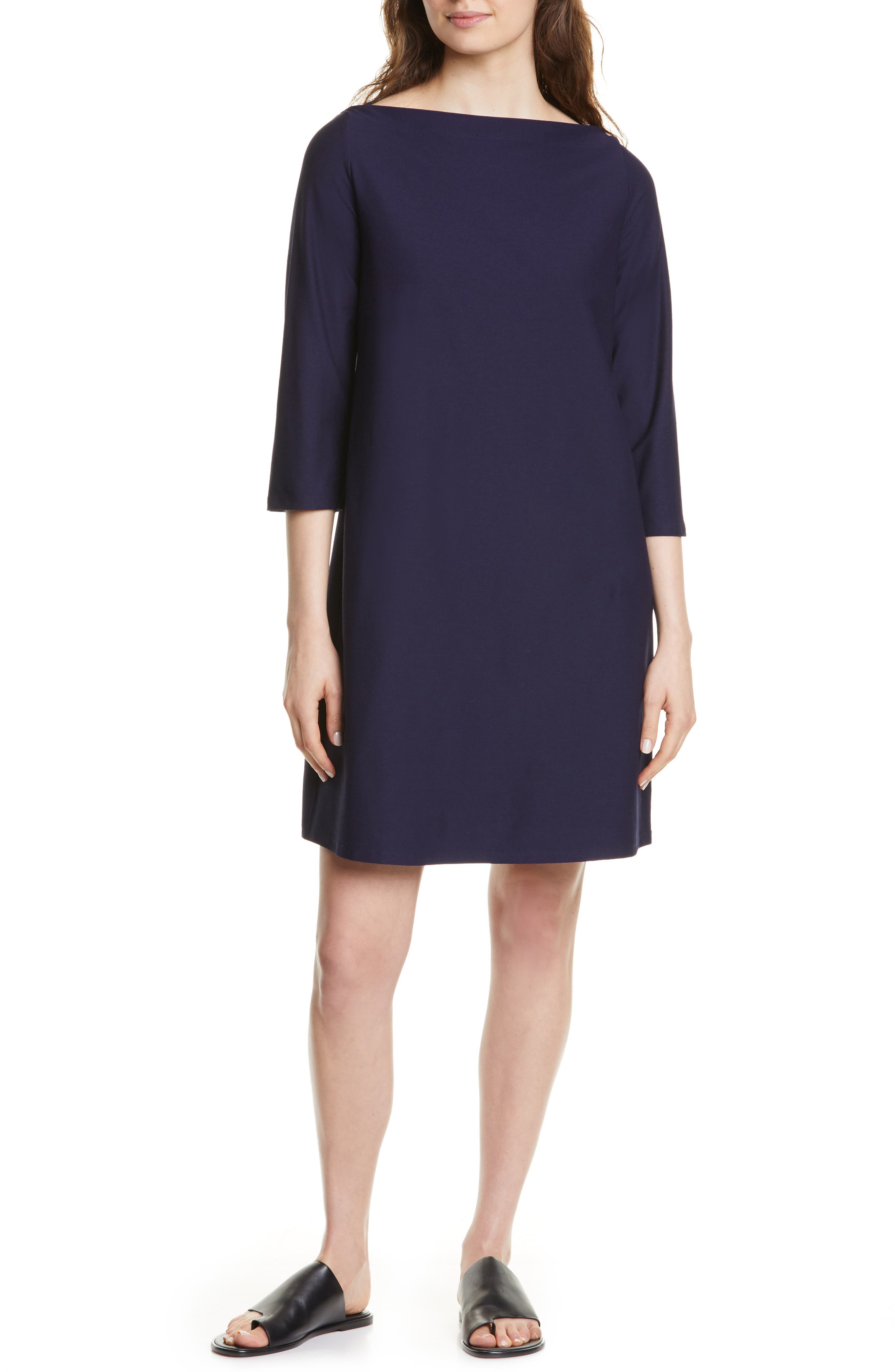 Eileen Fisher Bateau Neck Shift Dress in Midnight at Nordstrom