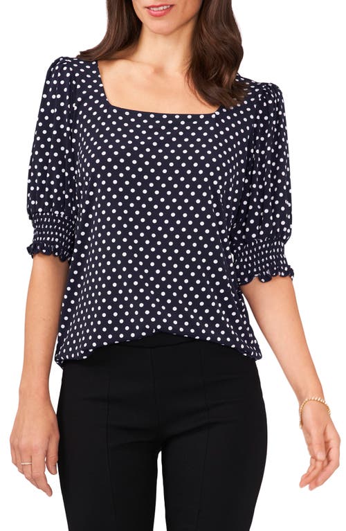 Shop Chaus Square Neck Smocked Sleeve Blouse In Navy/white