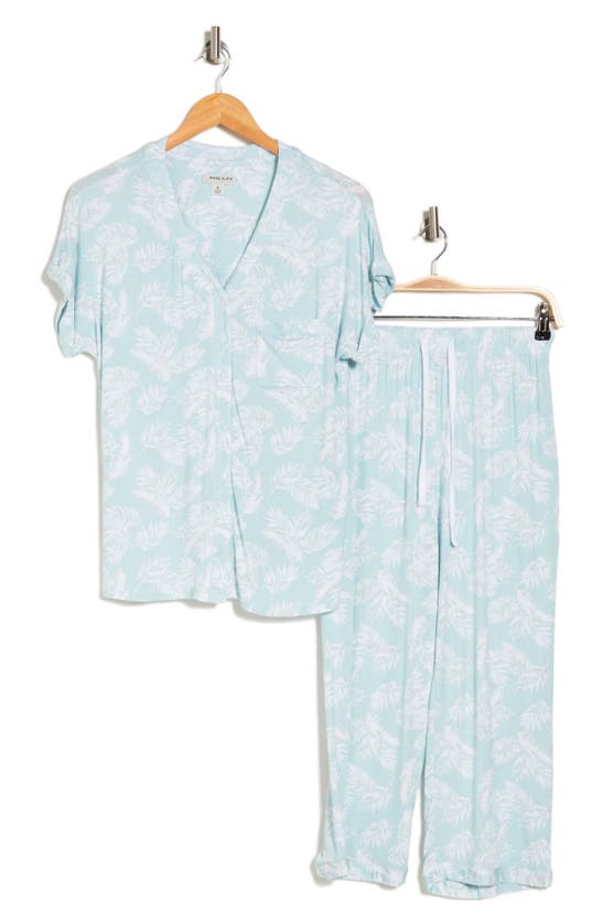 Anne Klein Contrast Trim Capri Pajamas In Teal Palm