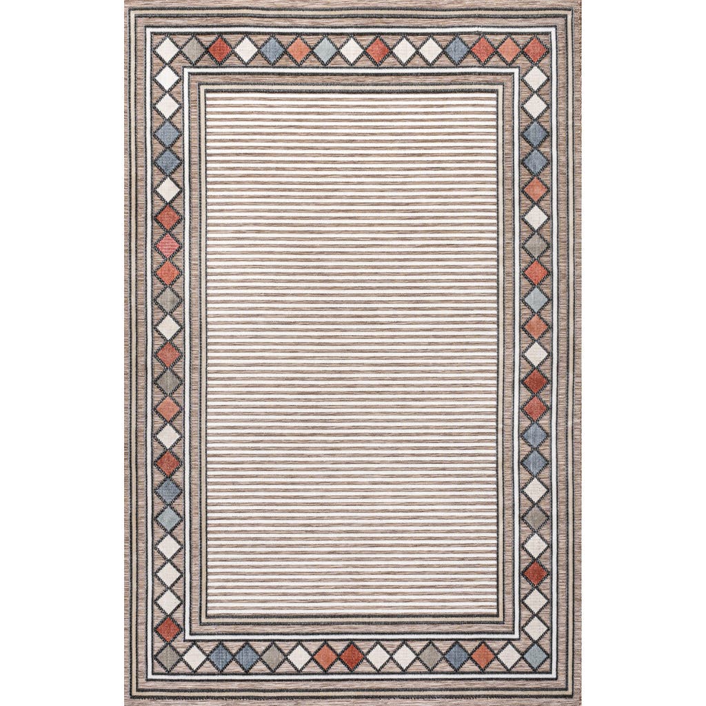 Jonathan Y Sebastian High-low Modern Diamond Border Indoor/outdoor Area Rug In Brown/ivory