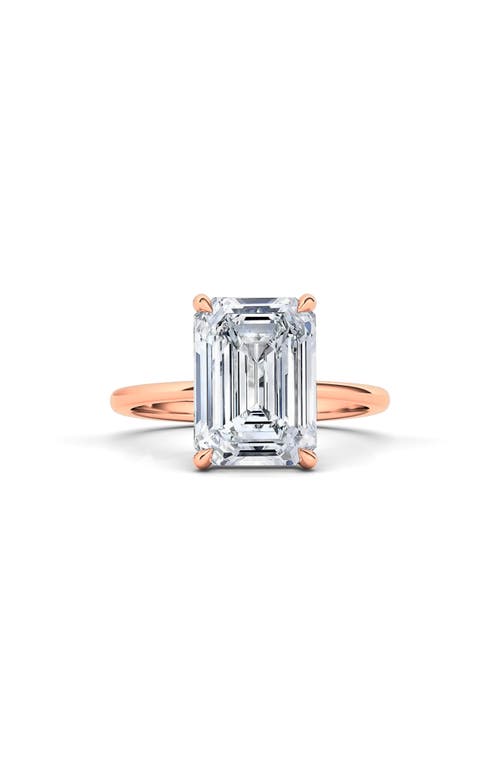 HauteCarat Emerald Cut Lab Created Diamond Ring in 18K Rose Gold at Nordstrom