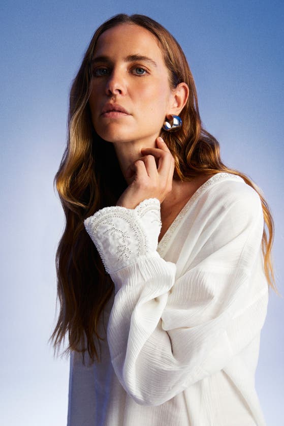 NOCTURNE NOCTURNE STONE EMBROIDERED BLOUSE