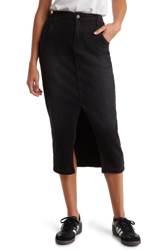 Shop Wash Lab Denim Daily Slit Denim Midi Skirt In Brush Black