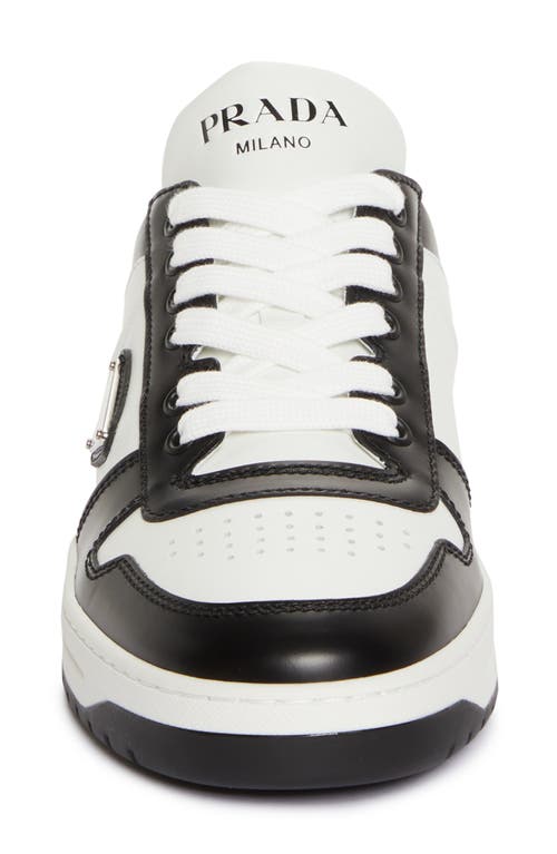 Prada Downtown Sneaker Aus Perforiertem Leder In Bianco/nero