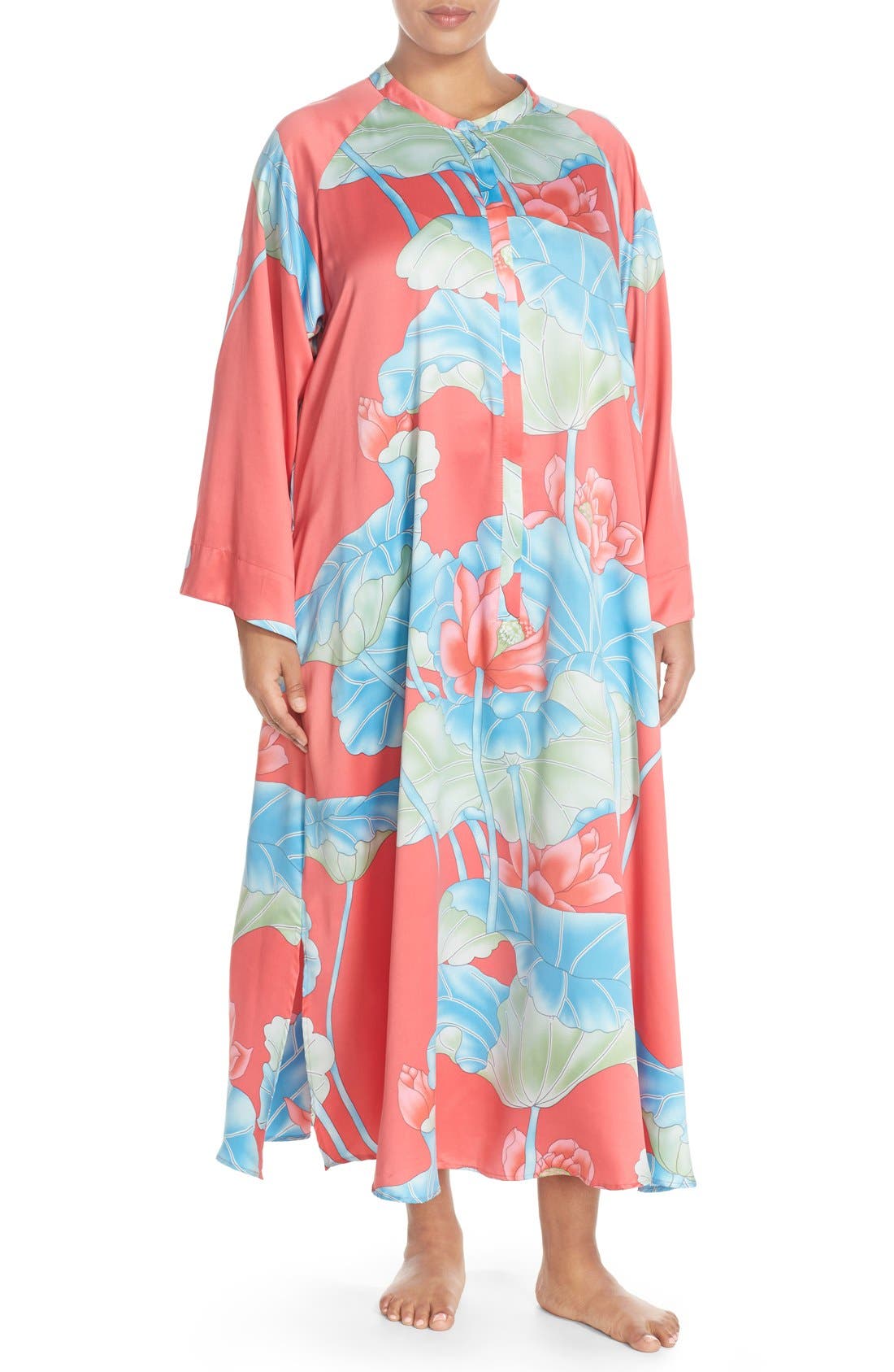 Natori 'Lian' Front Zip Charmeuse Caftan (Plus Size) Nordstrom